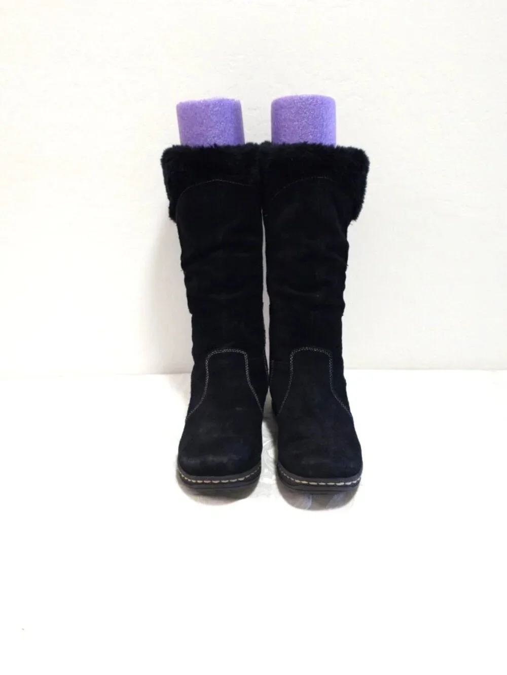 Womens Baretraps ESHA Tall Pac sz 7.5 7 1/2 M Boots Black Faux Fur Trim Side Zip
